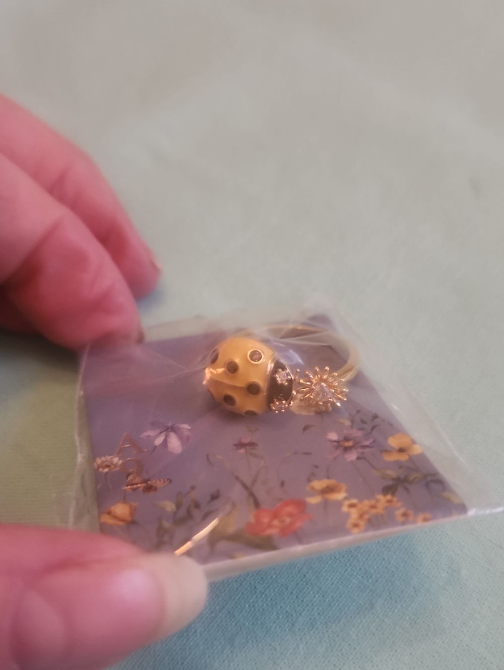 Avenue 9 Gold Ladybug Motion Charm Ring